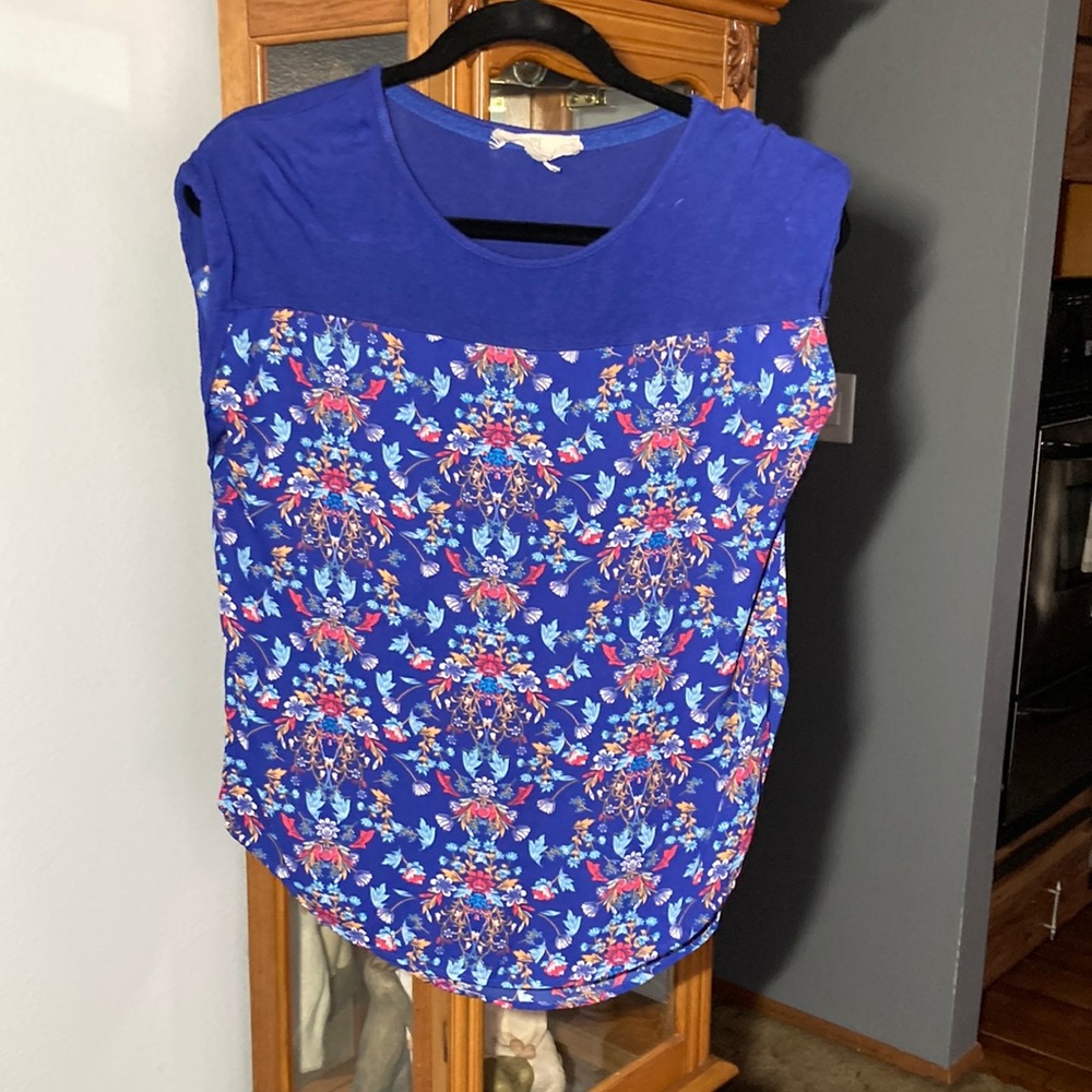 Hippie Rose blue floral womens small dress shirt